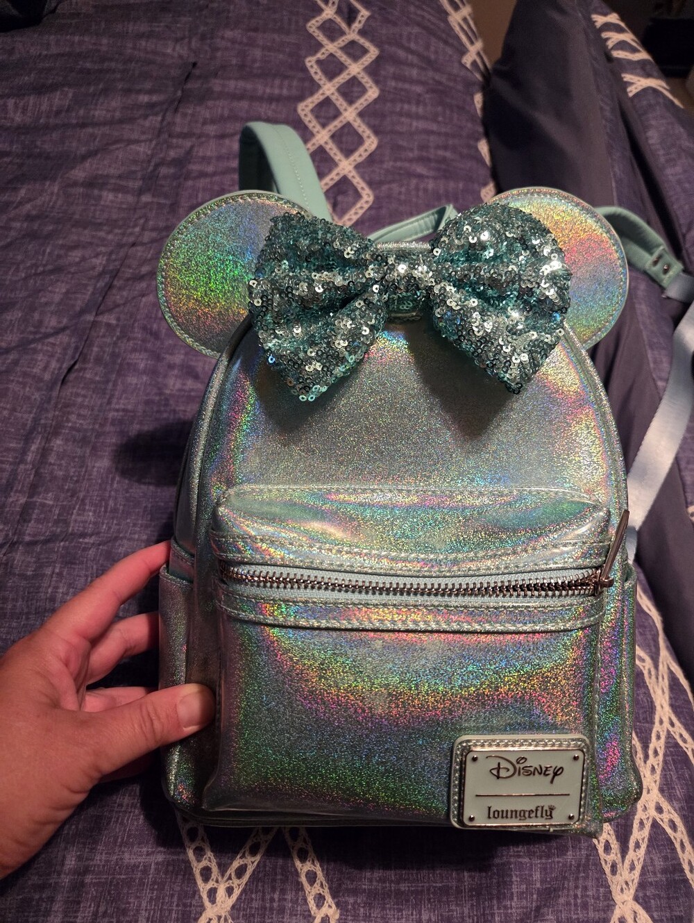 Loungefly Iridescent Sequin Bow Mini Backpack - Teal